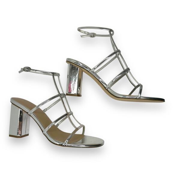 Marc Fisher New Norene Dress Sandal 11 Silver Gladiator Block Heel Strappy - Picture 2 of 13